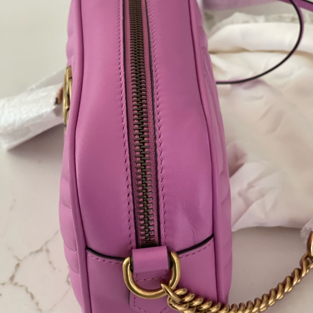 🔥sold🔥GUCCI
Calfskin Matelasse Mini GG Marmont Chain Shoulder Bag Candy Pink - Picture 3 of 7